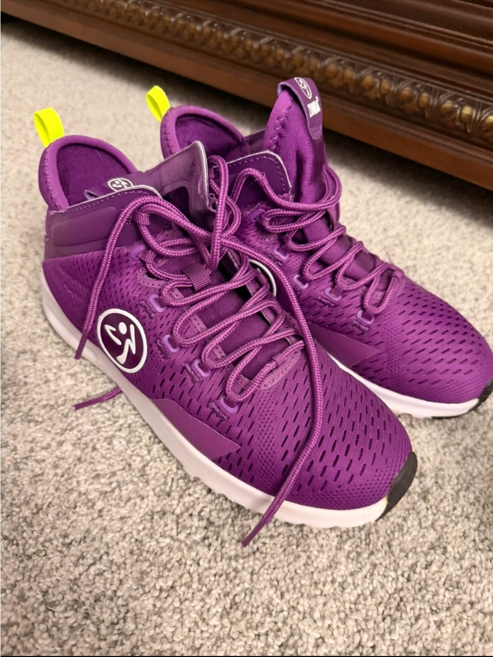Zumba Fitness Purple High-Top Athletic Sneakers with Neon Yellow Pull Tabs